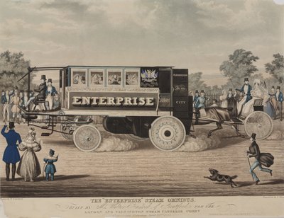 De Enterprise Stoomomnibus, gebouwd door Mr. Walter Hancock van Stratford, voor de London and Paddington Steam Carriage Company, gegraveerd door C. Hunt, 1833 door W. Summers